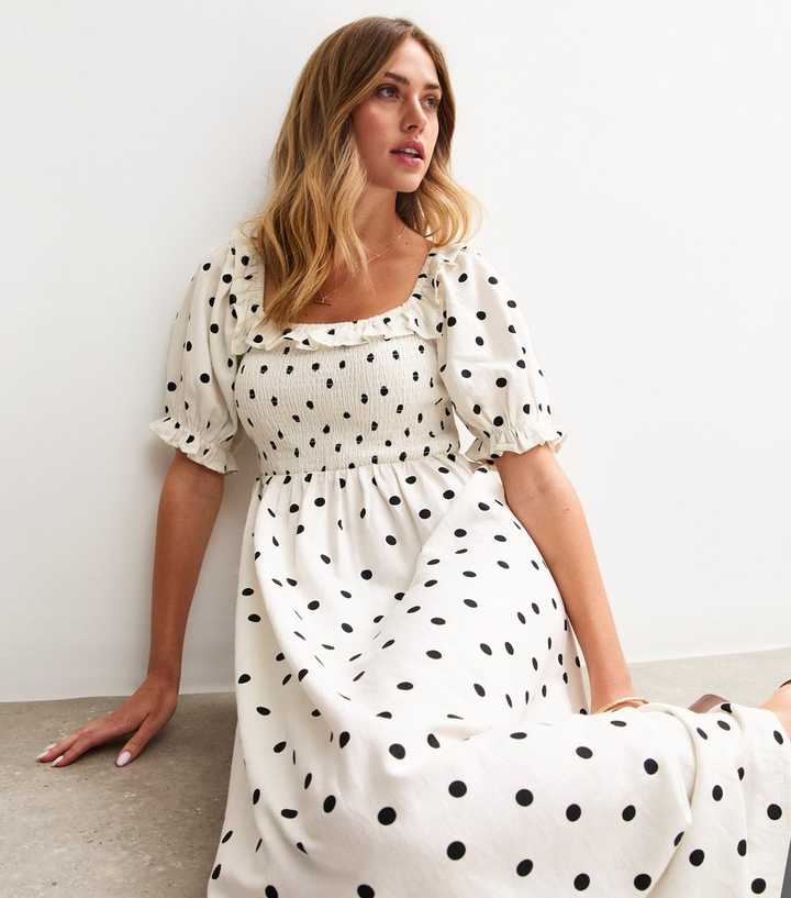 Ladies Dresses White Midi Dress Black Spots Mia Spot Dress Hobbs US