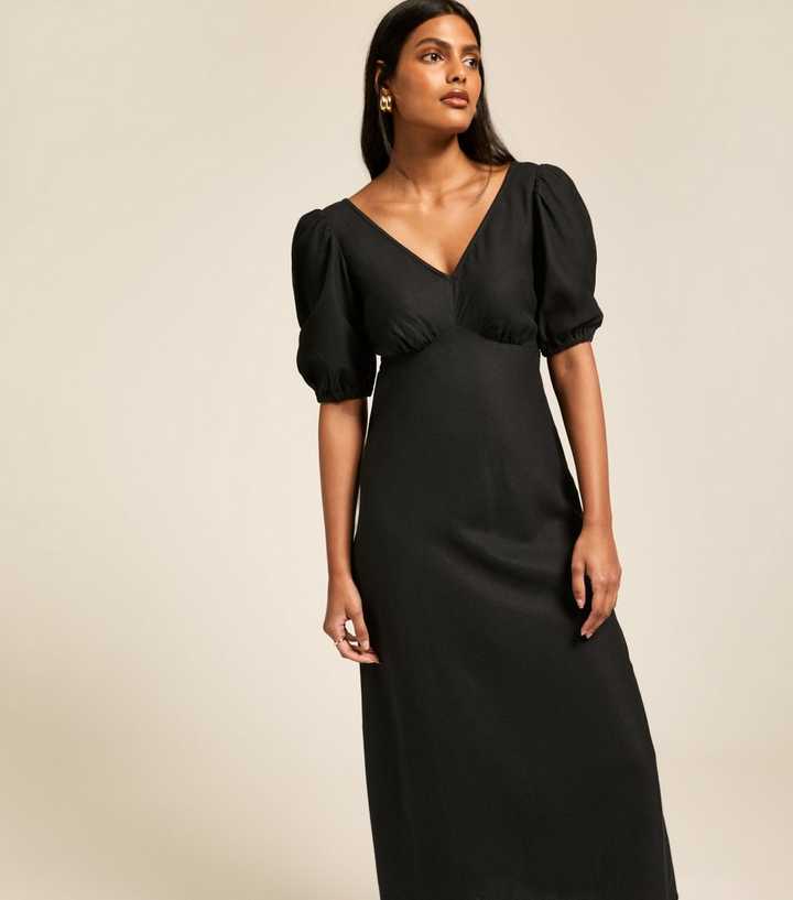 Black Bow Tie Back Midi Dress | New Look