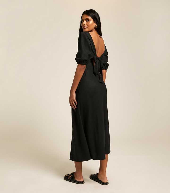 Black Bow Tie Back Midi Dress | New Look
