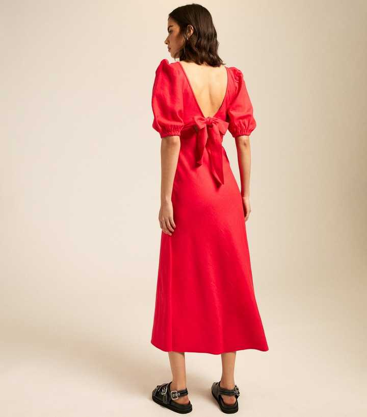Red Bow Tie Back Midi Dress