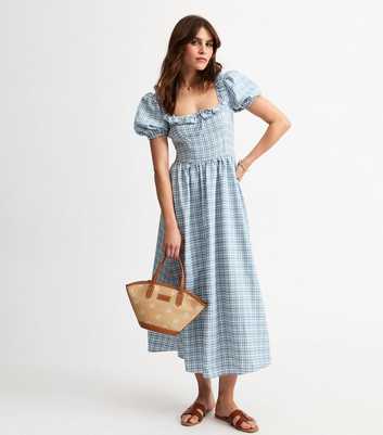 Blue Checked Corset Bodice Midi Dress