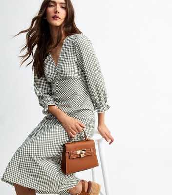 Green Gingham Check Midi Dress