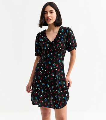 Black Berry Print Mini Dress