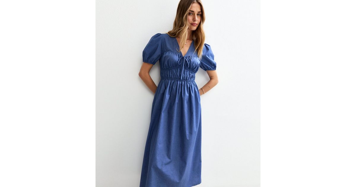 V-Neck Bow Mid-Sleeve Dress