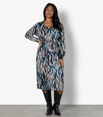 Apricot Curves Grey Zebra Print Tie Waist Midi Dress