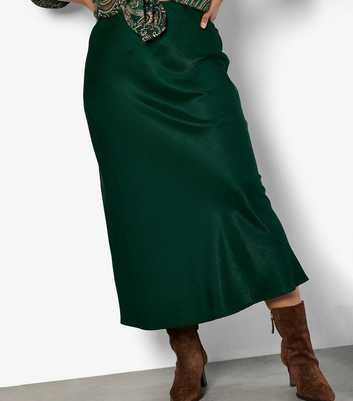 Apricot Curves Green Bias Cut Satin Midi Skirt 