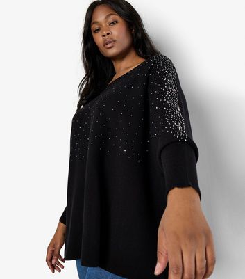 Apricot Curves Black Embellished Knit Batwing Jumper New Look