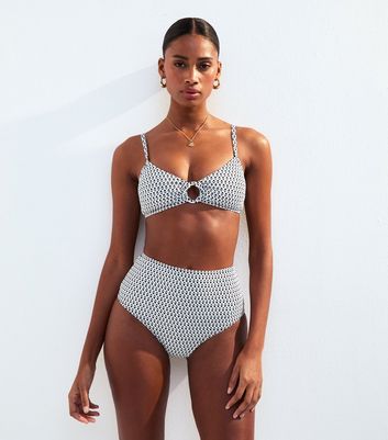 Black Graphic Print High Waisted Bikini Bottoms | New Look