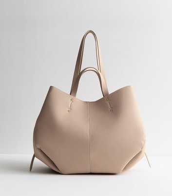 Mink Grained Faux Leather Tote Bag