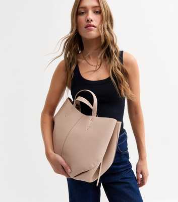 Mink Grained Faux Leather Tote Bag