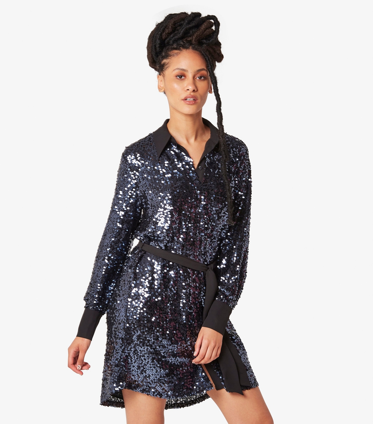 Women's Silver Sequin Mini Shirt Dress Apricot New Look