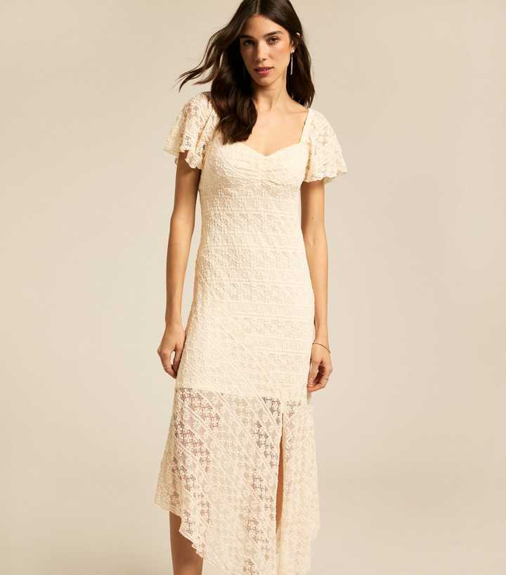 new look asymmetric dress Off White Scuba Asymmetric Ruched Midi Dress