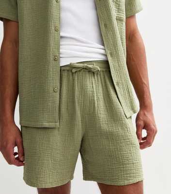 Light Khaki Relaxed Textured Cotton Muslin Shorts