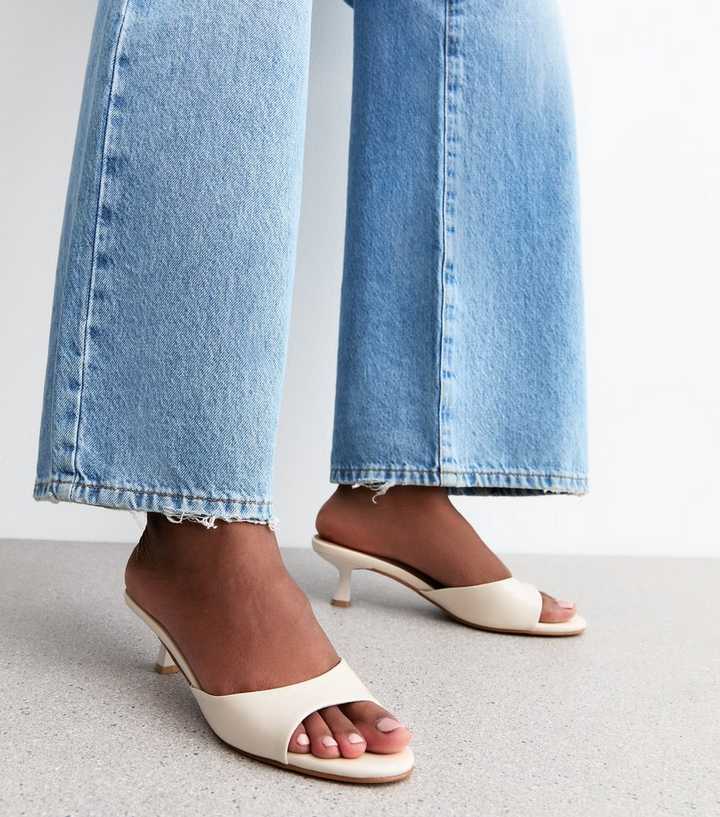 Off White Patent Kitten Heel Mules | New Look