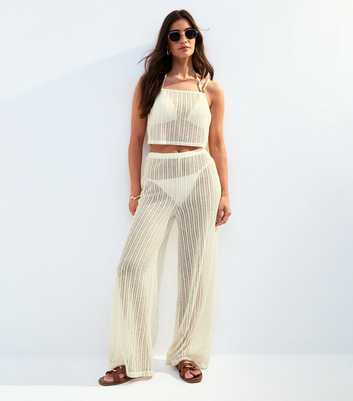 Cream Ladder Stitch Beach Trousers