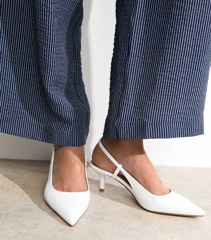 White Faux Patent Leather Slingback Pumps