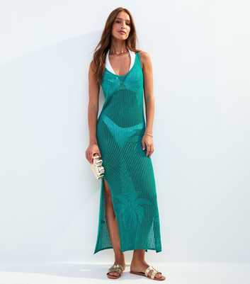 Green Palm Crochet Cover Up Maxi Dress