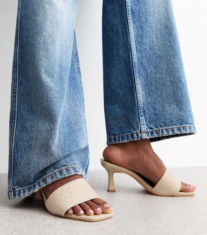 Wide Fit Off White Embossed Strap Mules | New Look