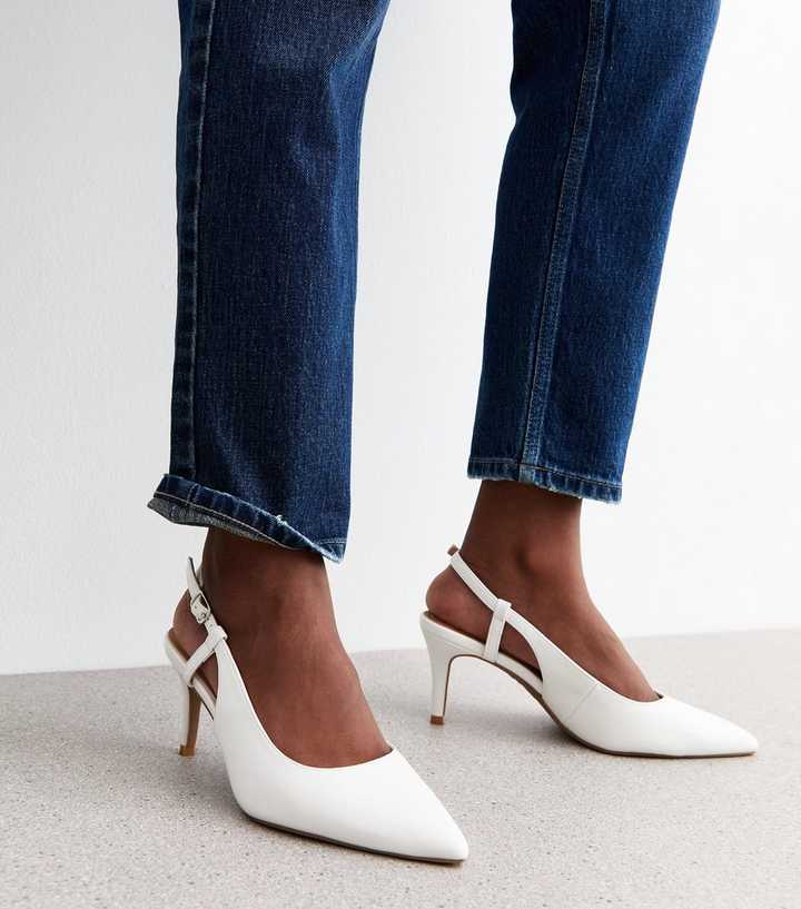 Wide Fit White Faux Leather Slingback Court Shoes