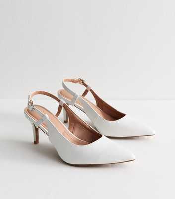 Wide Fit White Faux Leather Slingback Court Shoes