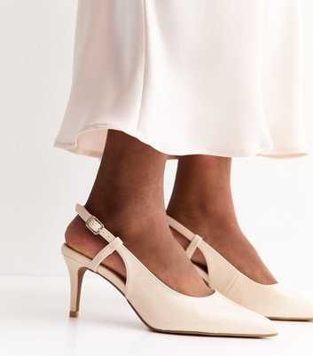 Wide Fit Off White Patent Faux Leather Slingback Court Shoes