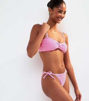 Pink Striped Side Tie Bikini Bottoms