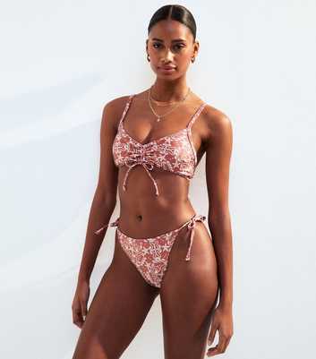 Pink Starfish Print Tie Side Bikini Bottoms