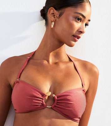 Dark Pink Ring Detail Bandeau Bikini Top