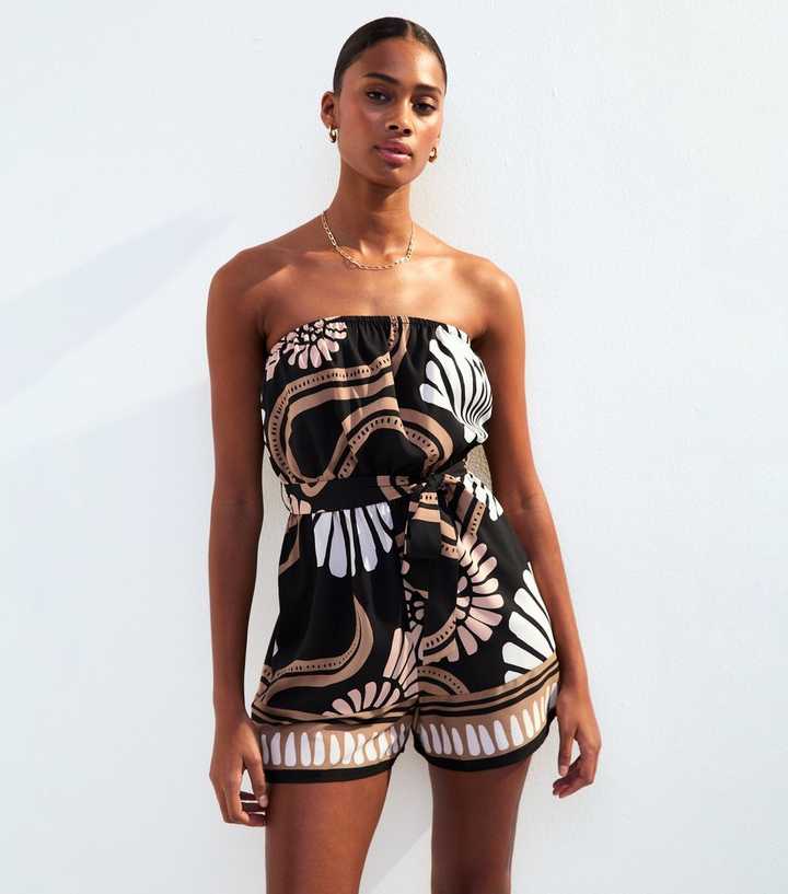 Black Crepe Printed Bandeau Playsuit