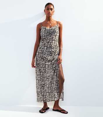 Black Snake Print Cowl Neck Maxi Beach Dress