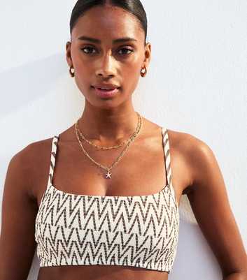 White Patterned Crop Bikini Top