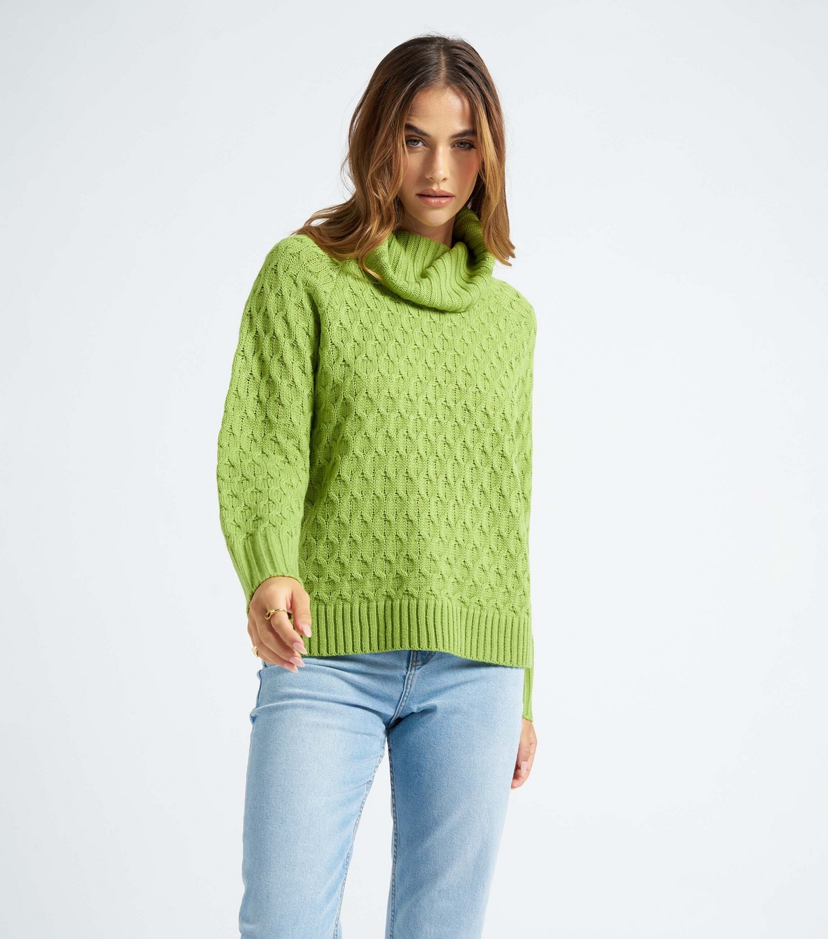 Women's Green Cable Knit Roll Neck Jumper Urban Bliss New Look