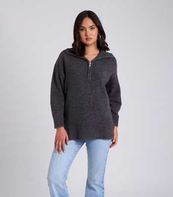 Urban Bliss Dark Grey Half Zip Oversized Jumper