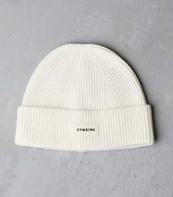 Gym King Cream Logo Ribbed Beanie 