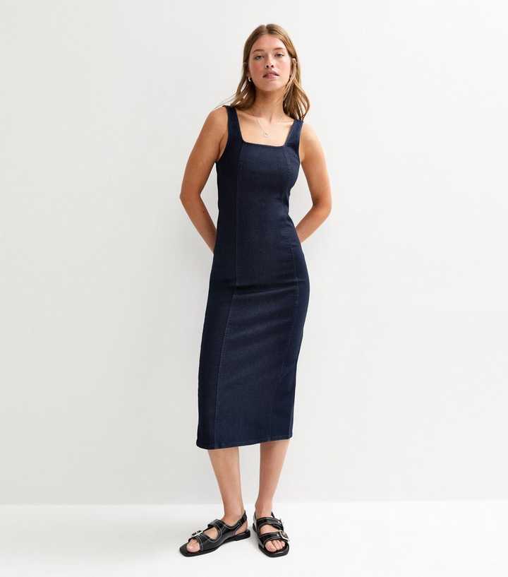 white christmas dresses Shapewear Denim Square Neck Midi Dress | Tummy Control main image 1