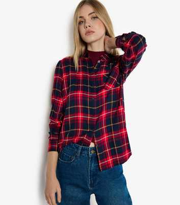 Apricot Red Plaid Flannel Shirt 