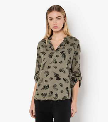 Apricot Olive Leaf Print Shirt 