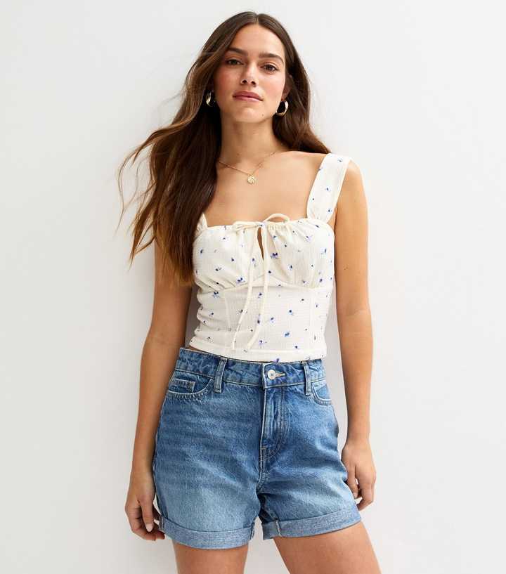 Petite Blue Boyfriend Denim Shorts