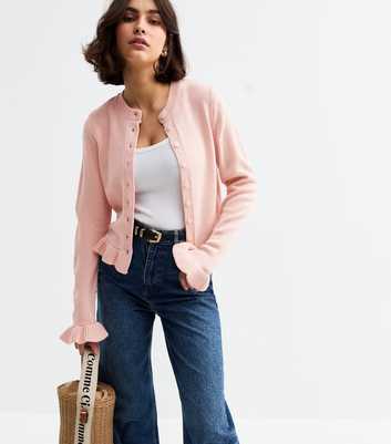 Pink Frill Hem Knitted Cardigan