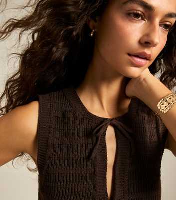 Brown Tie Front Sleevess Cardigan