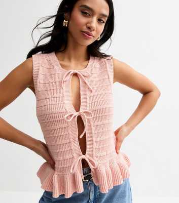 Petite Light Pink Knit Tie Front Waistcoat