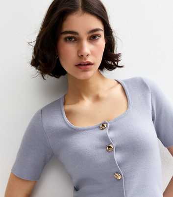 Blue Compact Knit Short Sleeve Cardigan