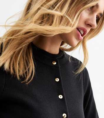 Black Compact Knit Button Up Cardigan