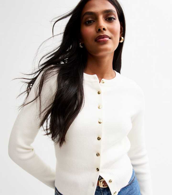 Cream Compact Knit Button Up Cardigan
