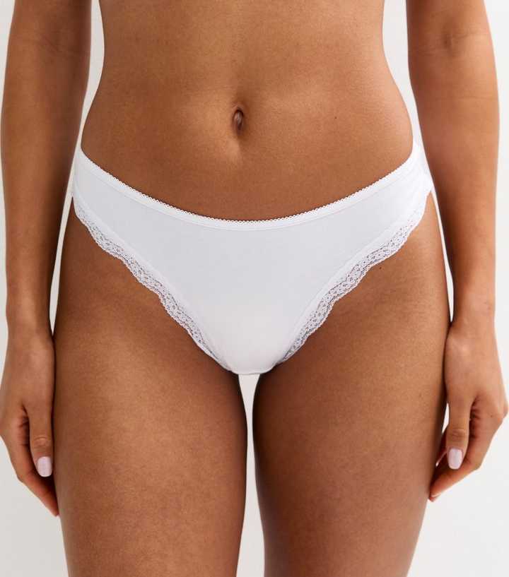 White Lace Trimmed Cotton Jersey Thong