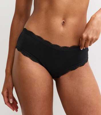 Black Cotton Lace Trimmed Short Briefs