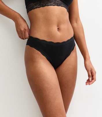 Black Cotton Jersey Lace Trimmed Brazilian Briefs