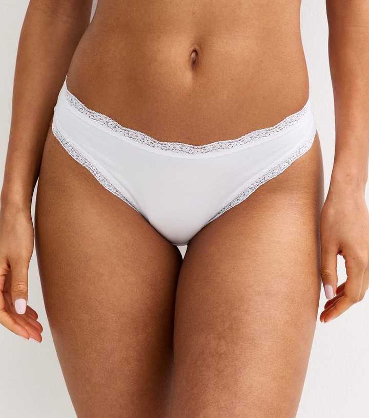 White Cotton Jersey Lace Trimmed Brazilian Briefs