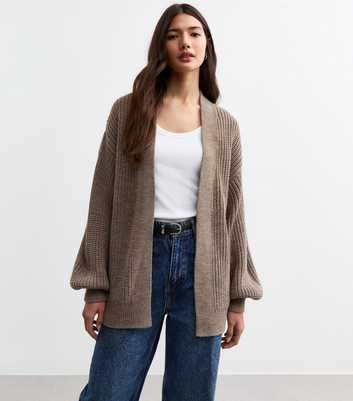 Mink Chunky Knit Balloon Sleeve Cardigan 