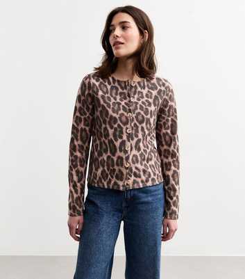 Brown Soft Touch Leopard Print Button Up Cardigan